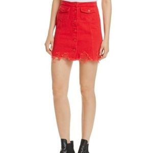 Sunset And Spring Red Denim Skirt